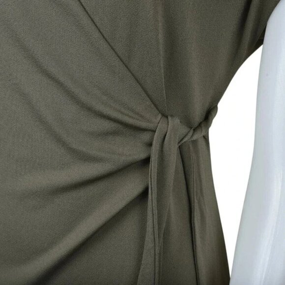 H&M Jersey Wrap Dress Khaki Green Midi Size Small - Picture 5 of 11